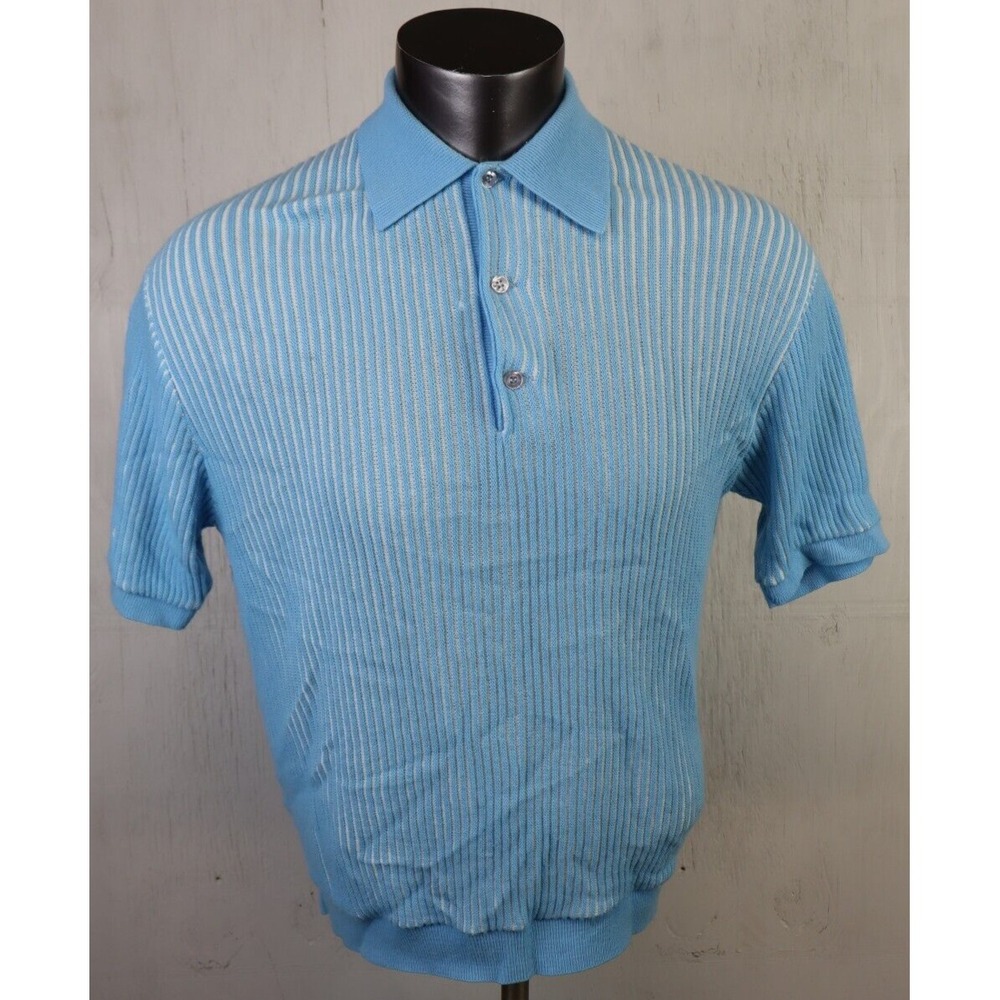 TRUE VINTAGE Mens TOWNCRAFT PENNEYS Polo Shirt Blue White Size S Acrylic Knit